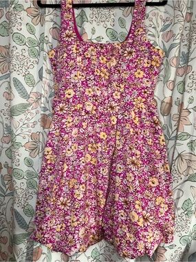 Fuchsia Pink Floral Sundress with Yellow Flowers